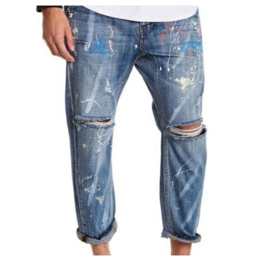 Man X One Teaspoon 34R Blue Suede Mr Browns‎ Paint Splattered Distressed Jeans